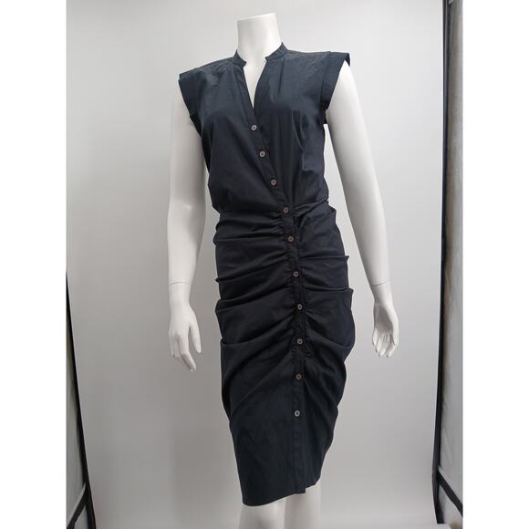 Veronica Beard Ruched Shirt Dress Black Size 2 New Tag $450